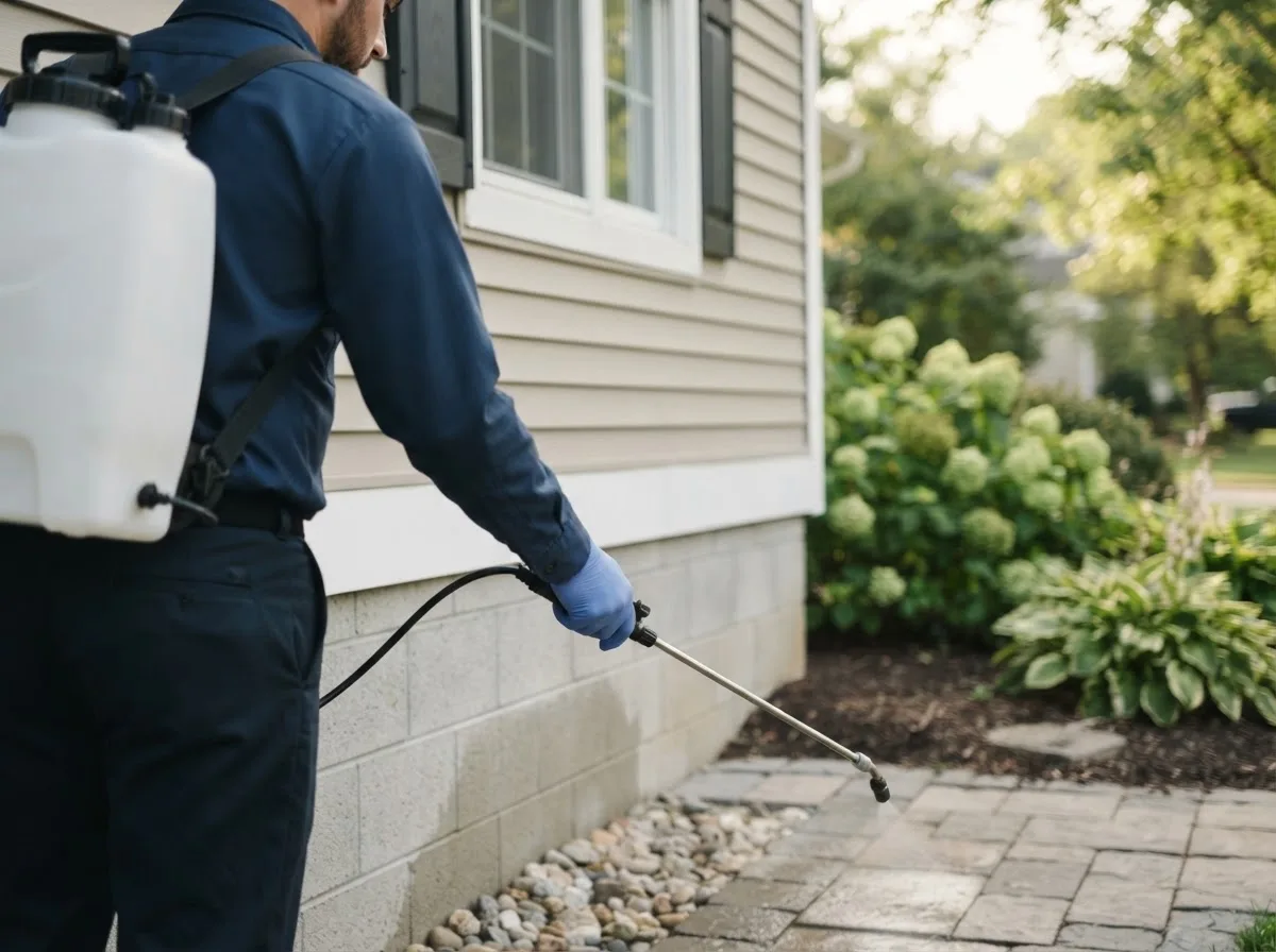 Pest control technician inspecting a home in Boone, IA